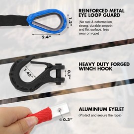 ZESUPER 3/8" x 100ft Synthetic Winch Rope Dyneema 12 Strand Winch Cable Car Tow Recovery Winch Line Off Road Recovery Kit Winch Replacement Cable 26,500 lbs for 4WD Off Road Vehicle Truck SUV Jeep