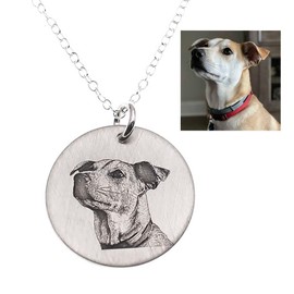 Customized Pet Portrait and Name Necklace, Photo Engraved Necklace, Cat Dog Necklace for Animal Lover, Dog Mom, Pet Memorial Jewelry Gift .925 Sterling Silver