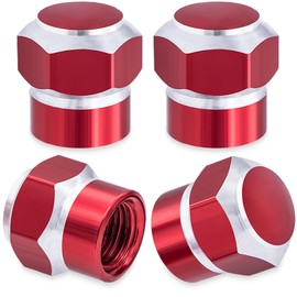 MEAJOO 4PCS Car Tire Valve Stem Caps, Corrosion Resistant Leak-Proof, Aluminum Alloy Wheel Valve Covers with Rubber O-Ring, Universal for Cars, SUV, Trucks, Bikes, Motorcycles, Bicycles(Red)