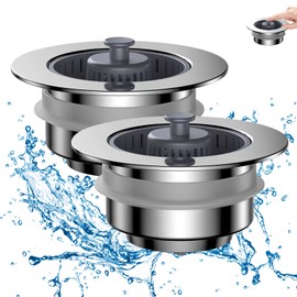 2 Pack Kitchen Sink Drain Strainer and Stopper Combo, 3 in 1 Pop-Up Sink Stopper & Drain Strainer for Standard Drains, Ideal Sink Protectors for Kitchen Sink