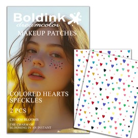 Boldink 2pcs Makeup Patches,Face Makeup Patches,Beauty Face Makeup,Colored Heart Patches,Waterproof Colored Heart Patches,Temporary Facial Colored Heart Patches For Women.