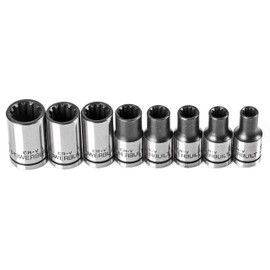 Powerbuilt 8-Piece 1/4-Inch Drive Universal Spline Socket Set with Dual Finish – Fits SAE, Metric, Hex, 6-Point, 12-Point, E-Torx, Spline, and Square Fasteners - 642053