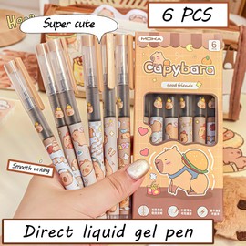 FANTCOSY Capybara Illustrated Gel Pens 0.5mm - Smooth Writing Set, Cute Animal Design, 6 Pack Cute Pens for Journaling & Notes