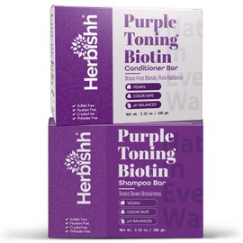 Herbishh Purple Shampoo & Conditioner Bar Set – Toning Hair Care for Blonde, Silver & Gray Hair – Neutralizes Brassiness, Adds Shine & Moisture – Sulfate-Free, Vegan, 2 x 3.53 oz Bars