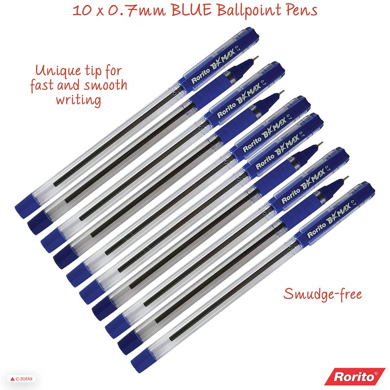 rorito 10 x 0.7mm B Max BLUE Ballpoint Pens Unique