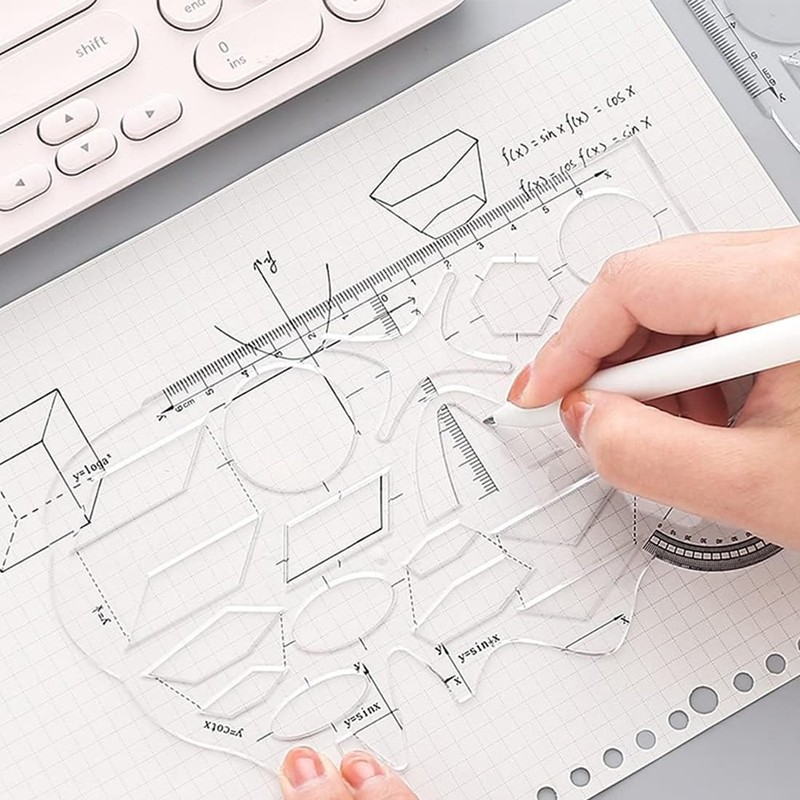 UEAVOID Multifunctional Geometric Ruler, Flexible Plastic Drawing Ruler, Multi-Purpose Drawing