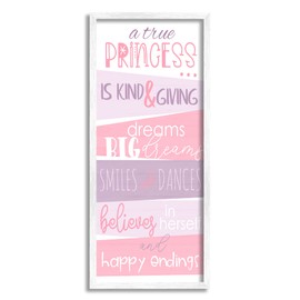 Stupell Industries A True Princess Motivational List Pink Purple Phrases, Designed by Anna Quach White Framed Wall Art, 13 x 30