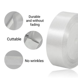 Gift Ribbon White 25 mm Wide, 23 Metres Satin Ribbons White Fabric Ribbon Crafts, Wreaths, Wedding Decoration, Christmas, Hair Bows, Bouquets, Birthday and Gift Packaging