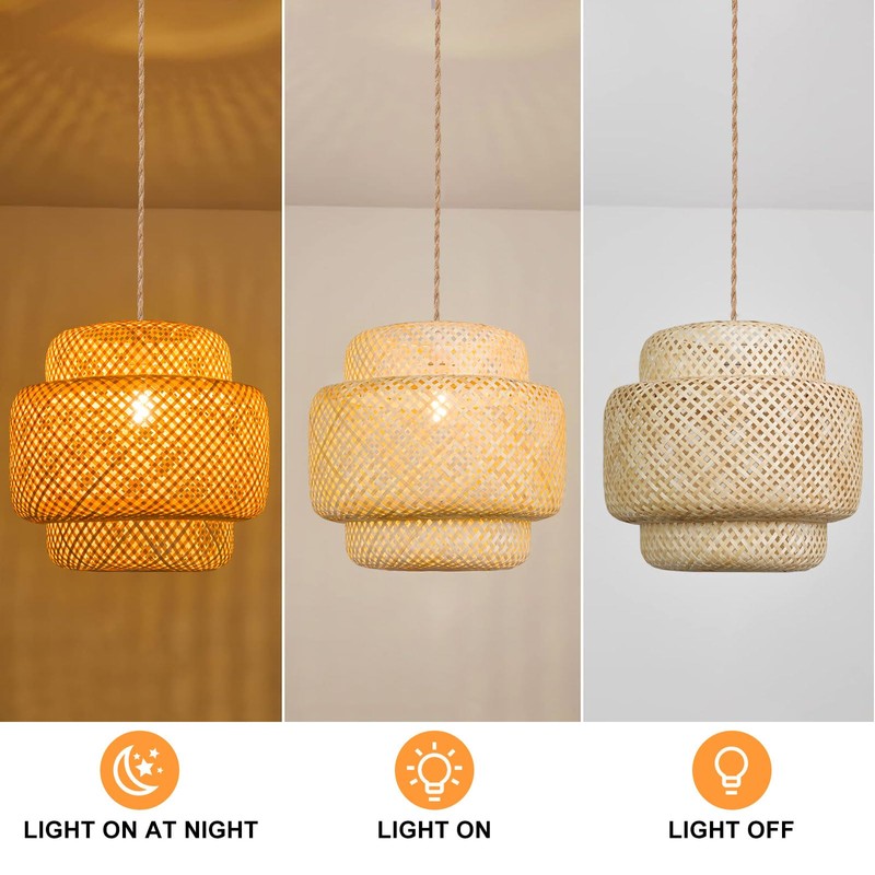 Depuley Rustic Woven Pendant Light, 3-Light Metal Basket Hanging Lights