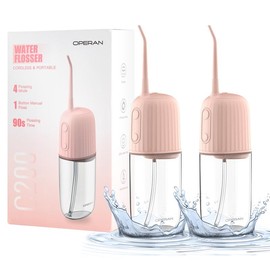 Operan Portable Water Dental Flosser for Teeth Whitening, IPX7 Waterproof, 200ML Water Tank, Travel Flosser with 4 Professional Modes & 4 Jets - Combined Variations: Pink*2