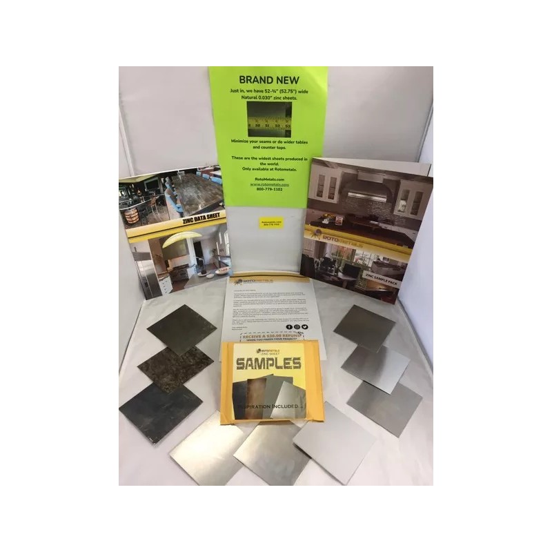 RotoMetals Zinc Sheet Sample Pack for Counter Tops, Table Tops