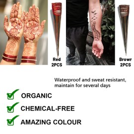 ElevaPulse Henna Tattoo Set - 2x Henna Braun, 2x Henna Rotbraun, 44x Schablonen, Henna Braun Sommersprossen, Henna Farbe, Temporäre Tattoos