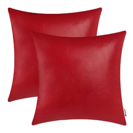 BRAWARM Faux Leather Throw Pillow Covers 20 X 20 Inches - Christmas Red Leather Pilow Covers Pack of 2, Solid Dyed Leather Pillowcases for Couch Bed Sofa Garden Home Decorative
