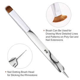 French Manicure Brush -2 Way Nail Art Brush with Dotting Manicure Tool for Manicure Cuticle Clean Up Nail Art Design- Professional Nail Salon Quality Brush, Nail Dotting Pen (White, 12#)