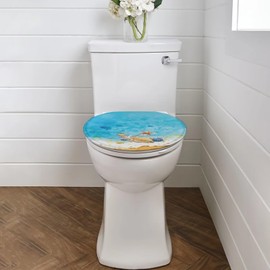 Viewamoon Ocean Toilet Seat Cover Starfish Toilet Lid Cover for Women Stretchable Toile Lid Seat Cover for Bathroom Elongated Toilet Lid Covers Machine Washable Seat Covers Easy to Clean