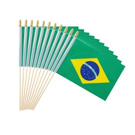 Ckexin 25Pack Small Brazil Flag Handheld Mini Brazilian Flag on Stick 5x8 Inch