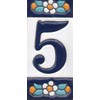 Ceramic House Tile Numbers & Letters, Blue Floral Design, Tile