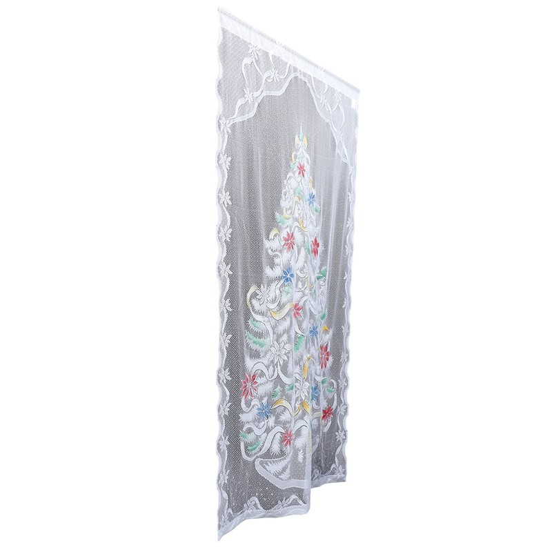 SOLUSTRE 1 Set Illuminated Christmas Tree Curtain Panel Lace Window