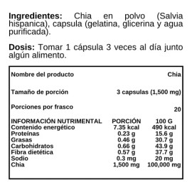 Chia En Polvo - Go3b - 60 Cápsulas - Suplemento Alimenticio Sin Sabor                                                                                 