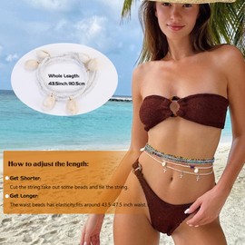 Florideco 31.5Inches Waist Beads for Women African Waist Beads Belly Beads Layered Body Chain Jewelry Plus Size Colorful Elastic Waist Beads for Women White