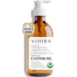 Vihira Premium Organic Castor Oil (16 Oz | Value Pack), Cold Pressed, 100% Pure, Extra Virgin, Hexane Free, for Hair Growth, Eyelash, Eyebrow, Cuticles, Nails, Skin, Belly Button, Muscle & Wellness.