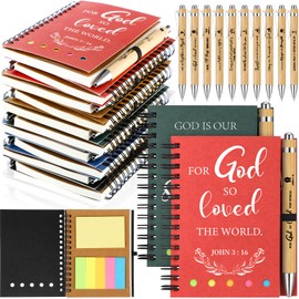 Spakon 60 Pcs/ 30 Set Christian Gifts Bulk Religious Notebooks with Sticky Notes Bible Ballpoint Pens Prayer Journal Christmas Church Gifts for Women Men Appreciation Party Favors(Multicolor)