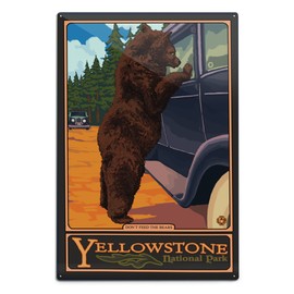 Lantern Press Yellowstone National Park, Wyoming, Don't Feed The Bears (12x18 Aluminum Wall Sign, Wall Decor Ready to Hang)