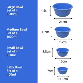 ECO Reusable Unbreakable Colourful Plastic Bowls Set of 4 Shatterproof 100% Food Safe Perfect for Camping, Indoor, Outdoor, and Picnic (Blue, Small 800ml)