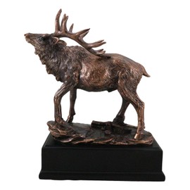 Ebros The Emperor Large Wapiti Bull Elk Deer Rustic Statue in Bronze Electroplated Finish with Trophy Base 7" Wide Wildlife Deers Elks Hunters Woodlands Animal Decor Cabin Lodge Figurine