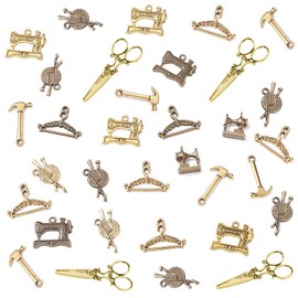 PH PandaHall 90pcs Sewing Supplies Charm, 9 Styles Tibetan Tool Tailor Ball of Yarn Charms Sewing Machine Knitting Pendants Beads for DIY Jewellery Necklace Bracelet Earring Making