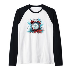 Cool Alarm Clock Design Raglan Baseball Tee