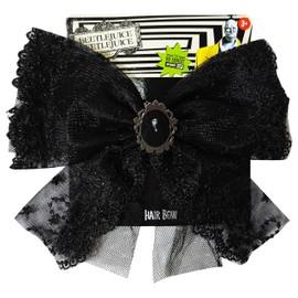 LUV HER Beetlejuice themed Long Tail Hair Bow for Girls with Alligator Clip with Charm - Gothic Hair Accessory, Ages 3+