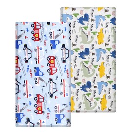 Baby Fitted Sheet for Cot 140 x 70 cm 100% Soft Cotton Mattress Protector Jersey (Dinosaur, Cars)