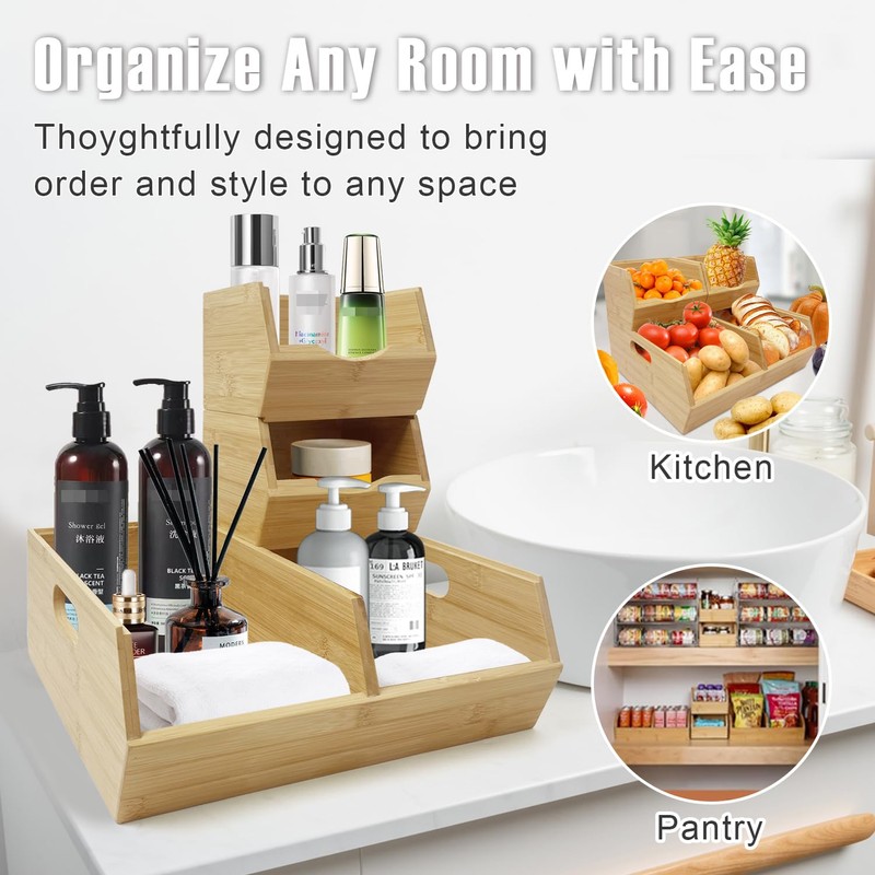 MinBoo Bamboo Stackable Pantry Storage Bins Potato and Onion Storage,Fruit