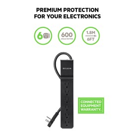 Belkin Power Strip Surge Protector with 6 AC Multiple Outlets - Flat Rotating Plug, 6 ft Long Heavy-Duty Extension Cord for Home, Office, Travel, Computer Desktop & Charging Brick (600 Joules) 3PK