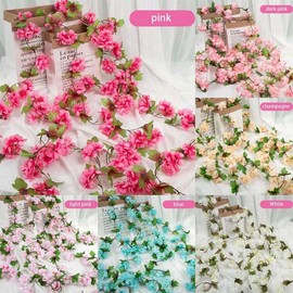 Aartner 230cm Artificial Cherry Blossom Garland Vines, Artificial Flowers Garland Fake Silk Flowers for Garden, Room, Home Decor (Light Pink)