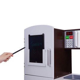 Teamson Kids Little Chef Munich Classic Kids Kitchen Playset with Electric Writing Board, Espresso/Gray