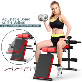 CHEFJOY Multi-function Sit Up Bench, Adjustable Weight Bench with 5 Positions, Smart LCD Monitor, Heavy-duty Steel Frame, Foldable Workout Bench for Home Gym Fitness & Strength Training (Red and Black)