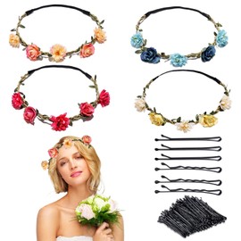 4pcs Flower Wreath Hair Children's Hair Band Hair Wreath Flowers Headband Flowers Bride Bridesmaid Wedding Headpiece Bohemian Photo Props Wedding Holiday Party Hair Accessories