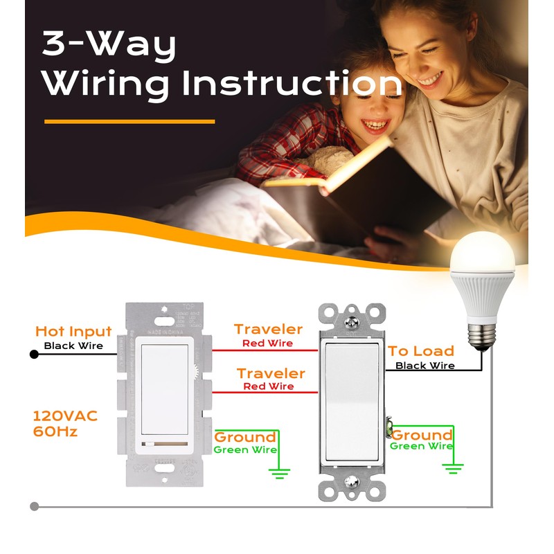 [10 Pack] Cloudy Bay 3-Way/Single Pole Dimmer Electrical Light Switch