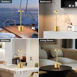 Kakanuo Gold Cordless Lamp, Rechargeable Lamp, Touch Control, 3 Color Temperature, LED Outdoor Wireless Lamp, Battery Operated Lamps, Stepless Dimmable, Set of 2