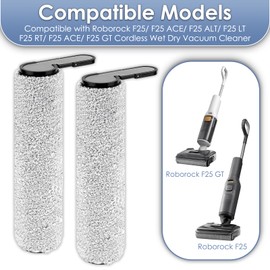 Paquete de 2 rodillos de repuesto F25 compatibles con Roborock F25/F25 LT/ F25 RT/ F25 ACE/ F25A LT/ F25 ACE Combo/ F25 Combo/ F25 GT Wet Dry Aspirador, mopa rodillo, cepillo multisuperficie