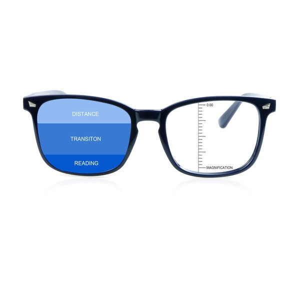 LAMBBAA Vintage Square Progressive Multifocal Presbyopic Glasses, Anti-Blue Light Glasses