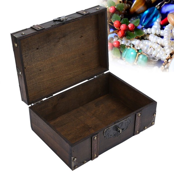 YUYTE Wooden Box, Vintage Suitcase Lockable Box Vintage Wooden Storage Box Decorative Jewelery Casket with Lock for Home Large 3.5L (01)