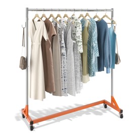 VEVOR Z Rack, 300 lbs Industrial Grade Z Base Garment Rack, 24" x 63" x 71" Clothes Rack, Sturdy Steel Heavy Duty Clothing Rack w/Lockable Casters for Home Garment Store Orange