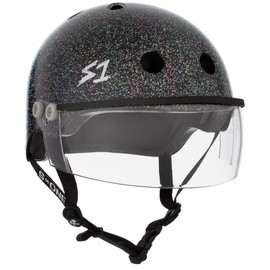 S1 Lifer Visor Helmet Gen 2 for Skateboarding, BMX, and Roller Skating - EPS Fusion Foam, CPSC & ASTM Certified - Black Gloss Glitter w/Clear Visor X-Small (20.5")