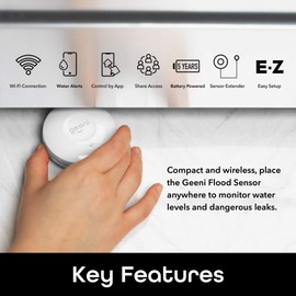 Geeni WiFi Water Leak Sensor and Alarm, Smart Water & Flood Sensor, Requires 2.4 GHz Wi-Fi, App Notifications, No Hub Required