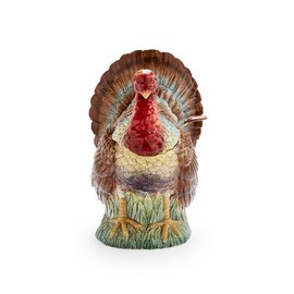 Spode 96oz Turkey-Shaped Soup Tureen - Dolomite Thanksgiving Serveware | Large Table Centerpiece | Decorative Serving Bowl with Lid | Holiday Soup Bowl, For Thanksgiving Dinner and Festive Meals
