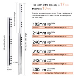 Drawer Runners, 17 mm x 342 mm Extension Runners with Partial Extension for Drawers, Ball Extension, Drawer Runner, Rail System, Furniture Fittings (1 Pair)