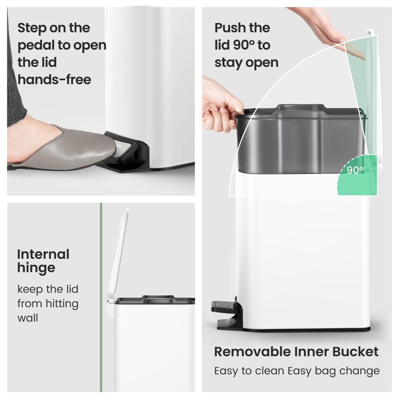 Cesun Small Bathroom Trash Can with Lid Soft Close, Step